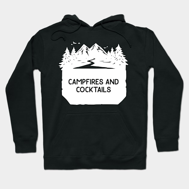 Campfires and Cocktails Bonfire Camping Men Women Campfire Hoodie by Vixel Art